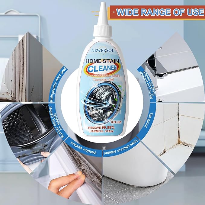 Black Stain Remover Gel Washing Machine Cleaner Housefold Stain Removal Gel for Front Loader Washer Grout Cleaner Kitchen Sink Showers Bathroom and Floor Tile 8Fl Oz（2-Pack）
