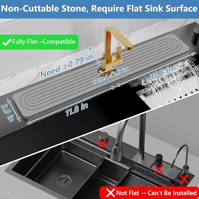 24'' Longer Faucet Mat for Kitchen Sink [Diatomite Stone Super Fast Drying] Stone Faucet Mat for Kitchen Sink Splash Guard Sink Stone Quick Dry around Faucet Stone Drying Mat Bathroom Quick Drying Mat