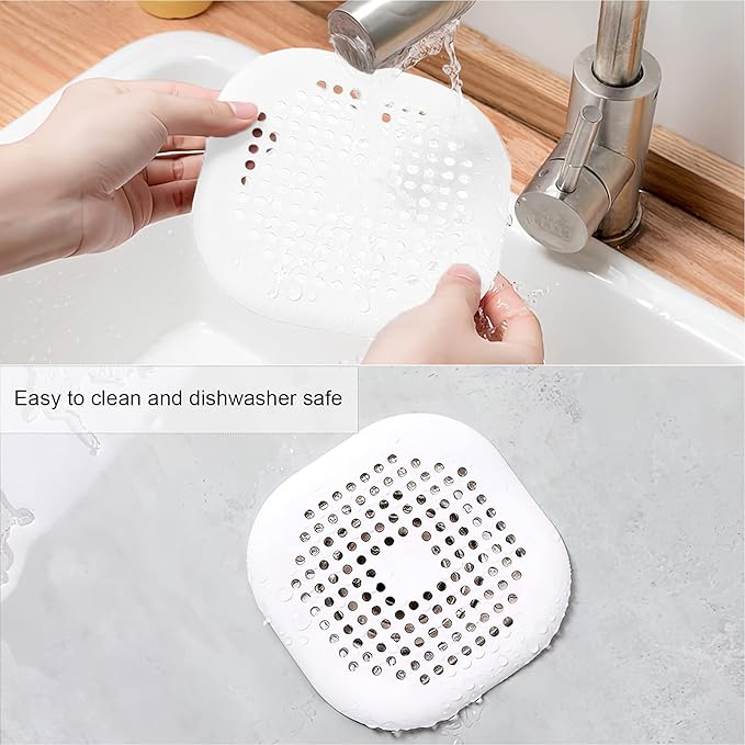 2 Pieces Shower Drain Hair Catcher Bathtub Stopper Home Drain Protectors Drain Cover with Sucker Water Trap Sink Cover for Bathroom Bathtub and Kitchen (White,White)