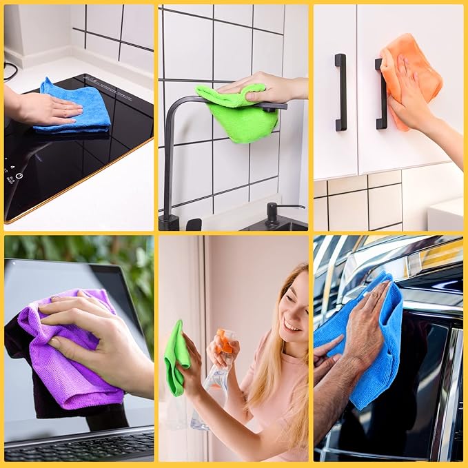 Microfiber Cleaning Cloth - 12 Pcs Premium Microfiber Towels, Highly Absorbent, Reusable Household Cleaning Supplies - for Kitchen Towels, Dust Cloth, Cleaning Rags, 12" x 12"
