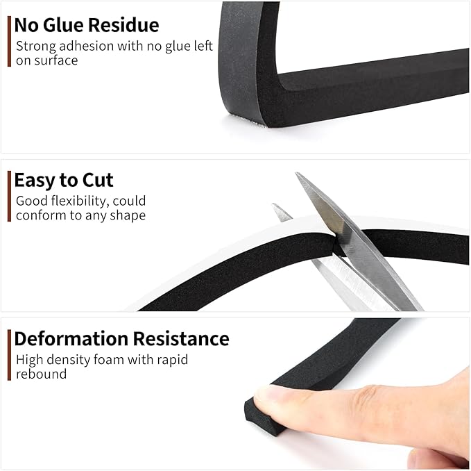 Yotache Foam Seal Tape 1/2" x3/8", Self Adhesive Weather Stripping Insulation Foam Neoprene Weather Stripping, 2 Rolls x 6.5 Feet Each, Total 13 Feet Long