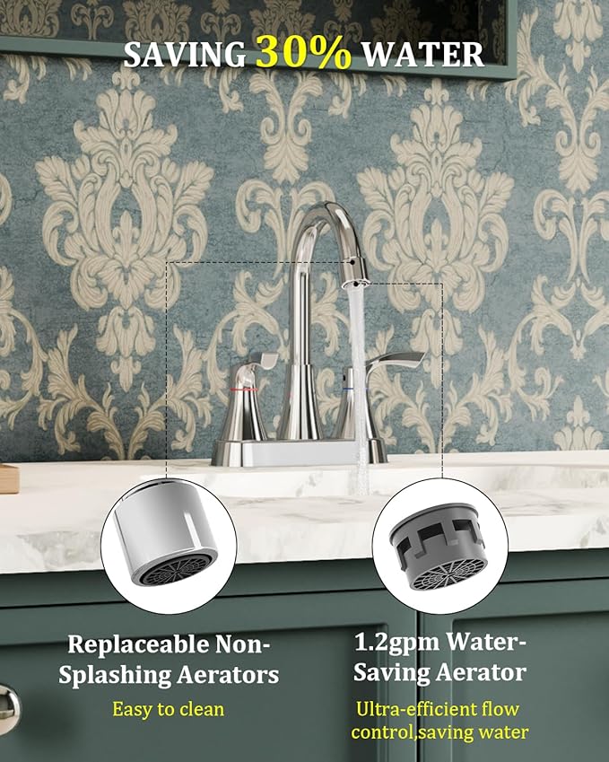 2 Pack Chrome Bathroom Faucet 3 Hole, Evolvegoods 4 Inch Stainless Steel Bathroom Sink Faucet, 2 Handle Centerset Faucet for Bathroom Sink Vanity, with Pop Up Drain and 2 Supply Hoses