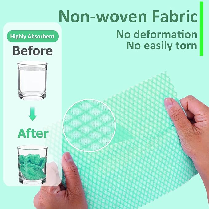 Disposable Dish Cloths Heavy Duty Disposable Cleaning Cloths for Kitchen Multi-Purpose Green Dish Rags 100 Count/Pack