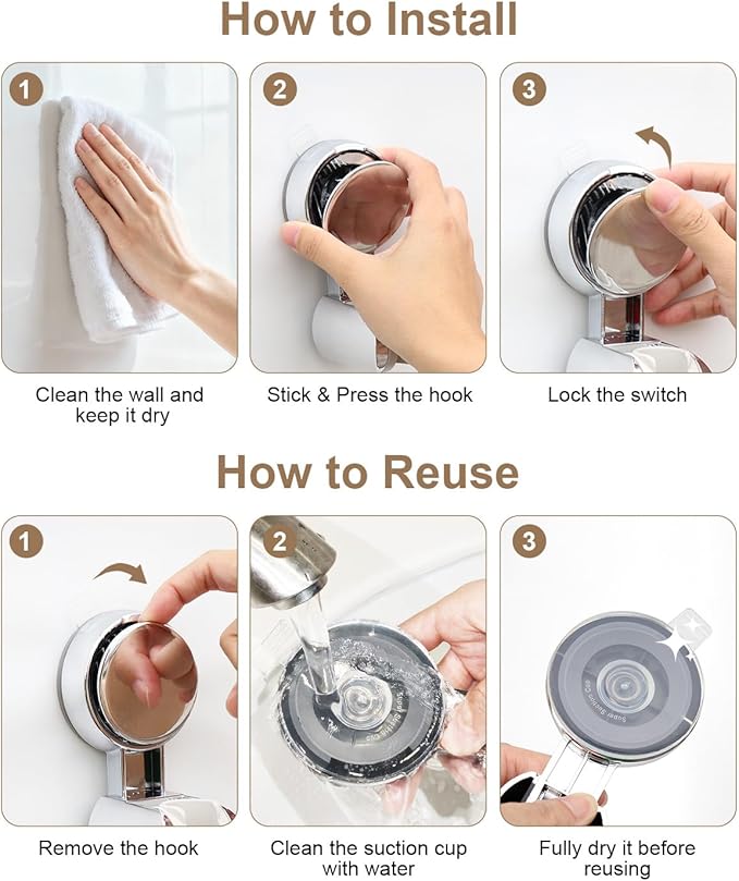 JOTPE Shower Head Holder Suction, Rotatable and Adjustable Shower Head Holder, Bathroom Suction Cup Shower Head Holder, No Drilling Shower Head Bracket, Removable Wall Mounted Suction Bracket
