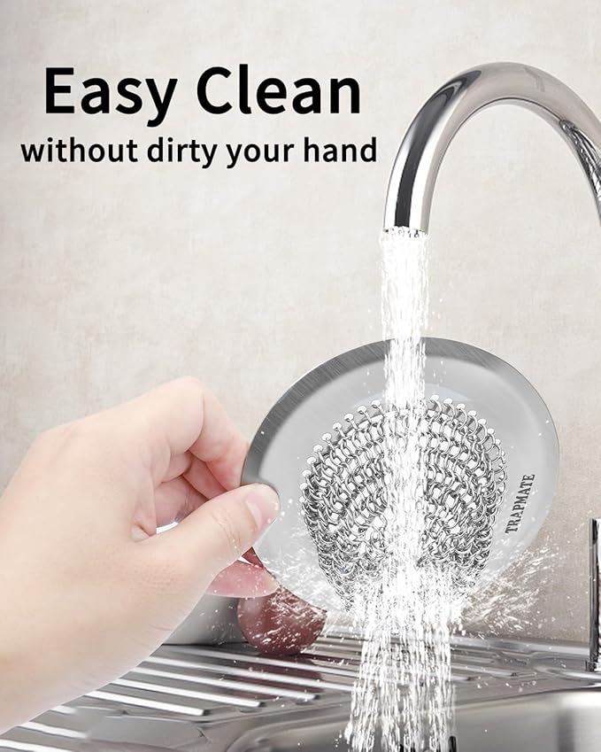 TRAPMATE 2 Pack Bathroom Sink Drain Strainer, 4.4" Fast Drainage Shower Drain Hair Catcher, Anti-Slip Bathtub Drain Hair Catcher, Stainless Steel Shower Drain Cover for Tub, Sink (Patented Product)