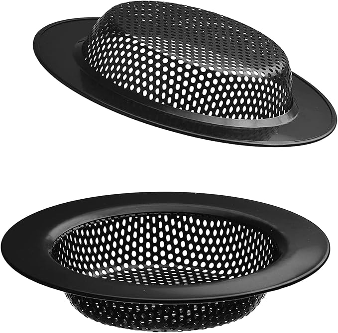 2 Pcs Black Stainless Steel Mesh Sink Drain Strainer, 4.5" Top / 3" Kitchen Filter Trap Basket, Large Food Catch for Bathroom Bathtub Wash Basin Floor Drain Balcony RV Drain Hole Electroplated Coatin