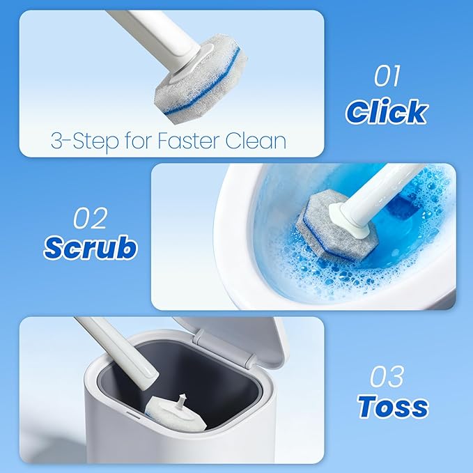 40 Disposable Toilet Brush Replacement Pads, Wall Mounted Toilet Holder Set Toilet Cleaning System Starter Kit, Toilet Stick Pads (Blue)