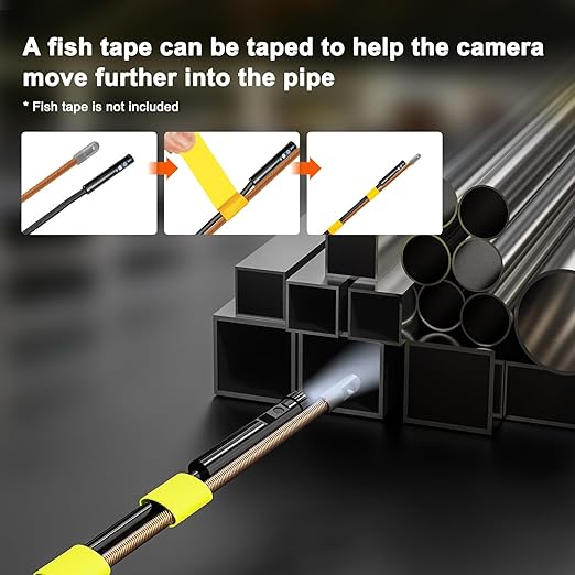 Triple Lens Inspection Drain Camera, 5" IPS Split Screen Borescope with Light & 32GB Card, 1080P HD Sewer Camera 16.5FT Semi-Rigid Cable, IP67 Plumbing Snake Endoscope Probe for HVAC + Case