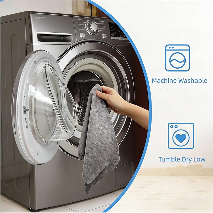 Microfiber Rags 50 Pack - 12" x 12" Tear Away Reusable Towels, Ultra Absorbent Microfiber Cleaning Cloth, Lint Free Washable Cloths for Kitchen, Home & Auto, Reusable Paper Towels Alternative, Grey