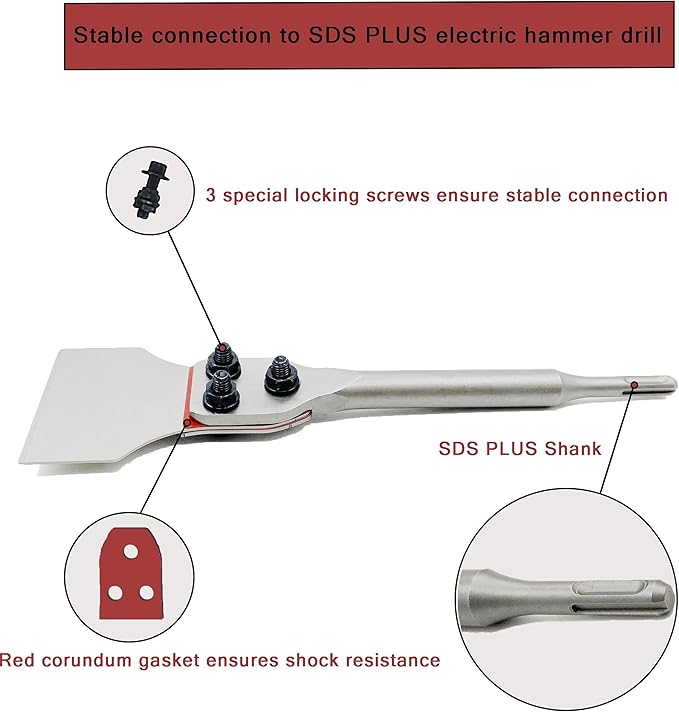 SDS Plus Floor Scraper 4 in. x 12 in. Wide Tile Flooring Adhesives Remover, Thinset Removal Tool Chisel Bit with Spare Blades for Rotary Hammer Drill