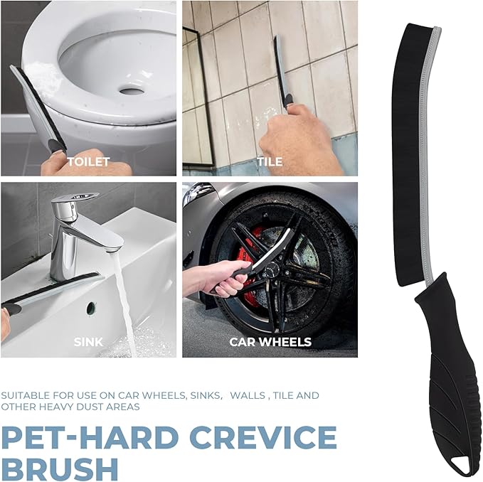 3Pcs Cleaning Brush- Includes 1 Soft Bristle Cleaning Brush, 2 Hard Crevice Brush, Bathroom Cleaning Brush, Multifuntianal Grout Brush, Cleaning Tools for Auto Vent Wheel Kitchen House (Black)