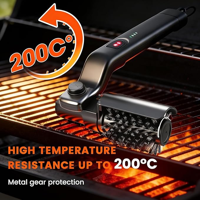 Electric Grill Brush for Ootdoor Grill, Cordless Grill Brush for Outdoor BBQ with 2 Heads, 3-Speed & Angle Adjust Cordless Rotary Grill Cleaner, Rechargeable Grill Cleaning Brush for Barbecue Grates
