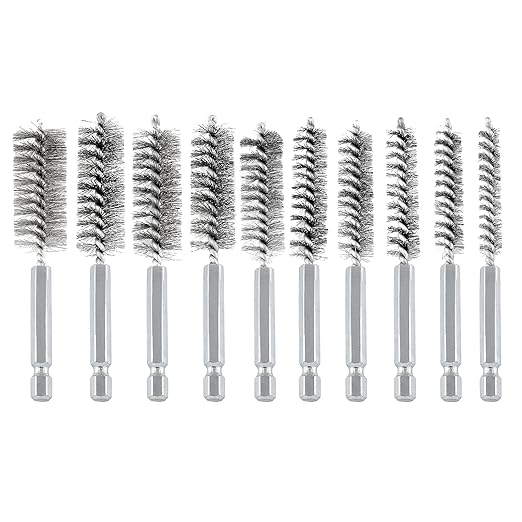 10 Pcs Stainless Steel Wire Brush Set, Bore Brush Set with 1/4 Inch Hex Shank, Power Drill Attachments for Rust Polish & Tube Cleaning (8/10/11/12/13/15/16/17/18/19mm)