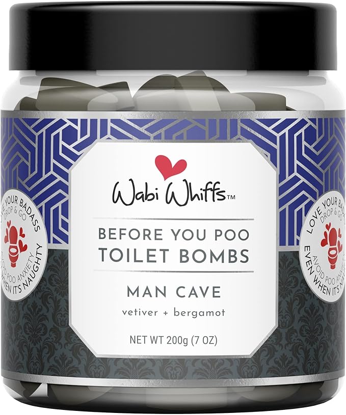Wabi Whiffs Fizzing Toilet Bombs – Man Cave | Natural Bathroom Deodorizer | Odor Eliminator Tablets For Freshness & Cleanliness | Eco-Friendly Septic Safe Tablets | 60 Count |