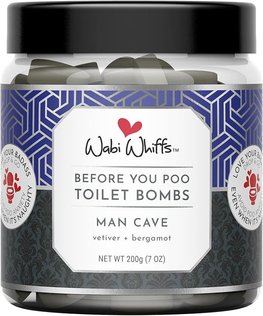 Wabi Whiffs Fizzing Toilet Bombs – Man Cave | Natural Bathroom Deodorizer | Odor Eliminator Tablets For Freshness & Cleanliness | Eco-Friendly Septic Safe Tablets | 60 Count |