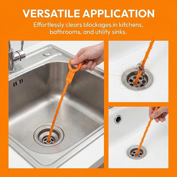 25 Inch Sink Snake Drain Clog Remover Tool,Hair Drain Cleaner Tool,Hair Cather Shower Drain Tool, Drain Auger hair Cleaning Tool for Shower Kitchen Sink Bath Tub Bathroom(6 pcs）