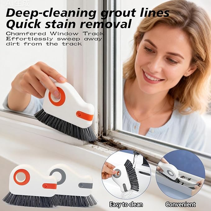 2 in 1 Groove Cleaning Brush, Easy to Store Window Track Cleaning Tools, Multifunction Window Track Cleaner, Track Cleaning Tools Suitable for Sliding Door Tracks, Shutter Door Window Track (Grey)