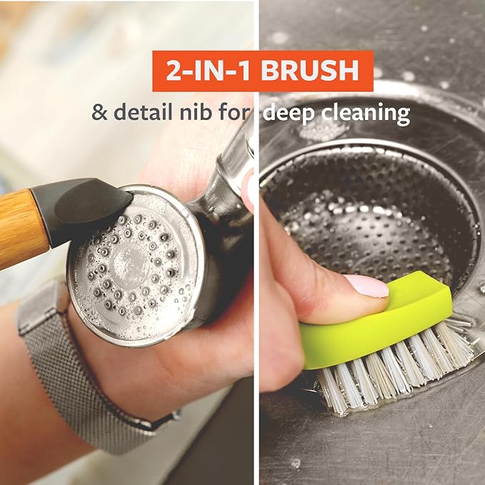 Full Circle Micro Manager, Deep Cleaning Brush for Crevices, Shower, & Grout, Tough Bristles, Sustainable Bamboo Handle, Green