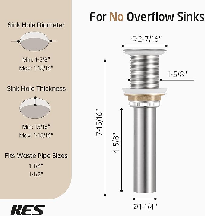 KES Faster Drainage Bathroom Sink Drain Without Overflow, Anti-Clog Open Grid Design, Brushed Nickel Vessel & Vanity Drain Strainer, Stainless Steel & Brass, S2021D-BN