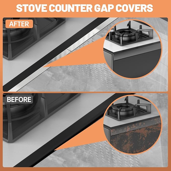 Stove Gap Covers 316 Stainless Steel,Stove Gap Filler,Heat-Resistant Oven Side Gap Filler,Between Stove and Counter Slide In Range Trim Kit for Kitchen,4 Pack (11.6” Silver)