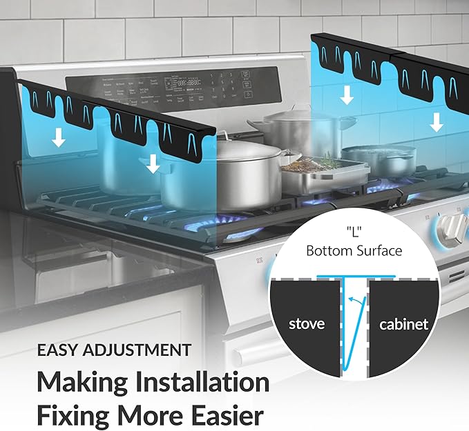 Stainless Steel Stove Gap Covers 13.8~27.5 Inch Retractable, Range Trim Kit Between Stove Top and Counter Heat Resistant & Easy to Clean Oven Gap Filler by BOGDA Black (2 Packs)