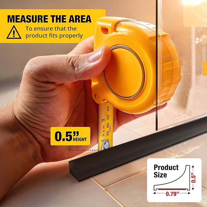 Shower Threshold Water Dam Barrier 67" - Black Collapsible Walk in Shower Water Guard - Door Bottom Seal Strip Leak Guard by Hippo Dam