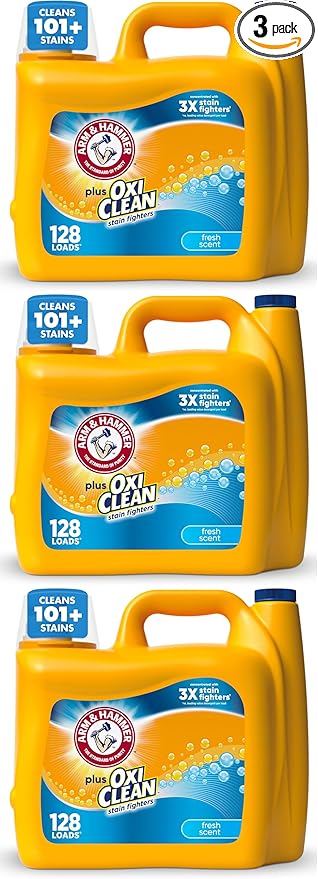 Arm & Hammer Liquid Laundry Detergent, Fresh Scent | OxiClean Formula | 128 Loads | 166.5 Fl oz | Pack of 3