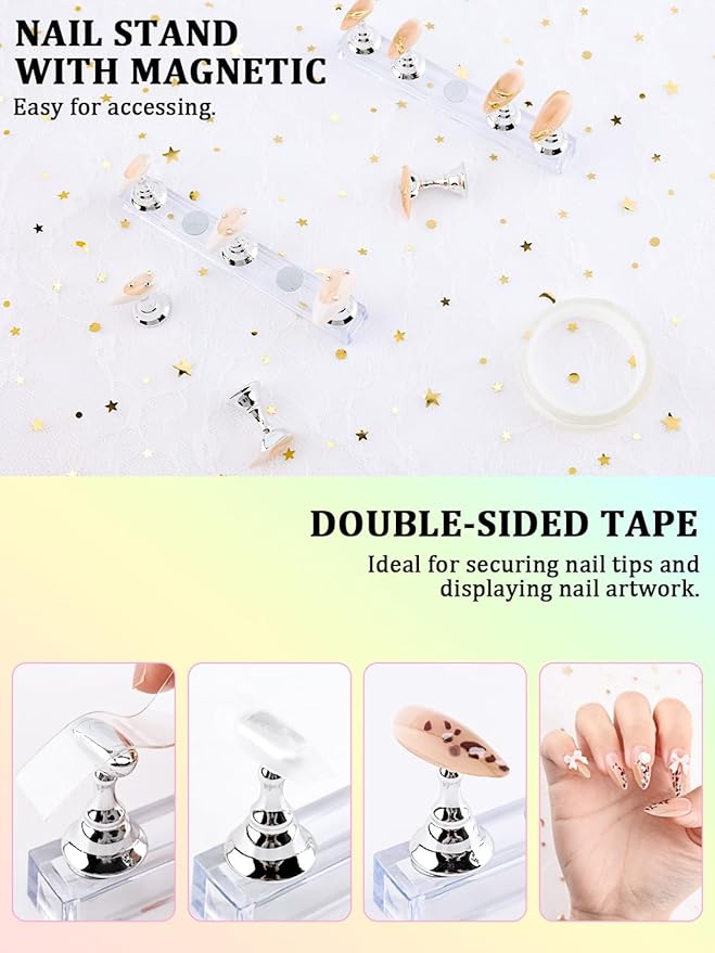 YOOVR Nail Art Tools Set, Nail Stand for Press on Holder for Painting Nails, Nail Art Brushes, Liner Brushes, Nail Dotting Tool, Must Haves Design Tools Supplies Kit for Nail Tech & Beginners (White)