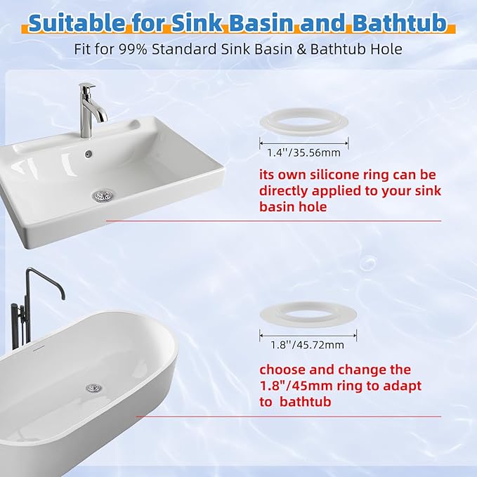 Universal Bathtub Drain Stopper Shower Hair Catcher Bathroom Sink Strainer, Tub Stopper with Visible Top Strainer, Brass Metal 3 in 1 Stopper for Standard 1.1''~2.36'' Hole, Transparent Edge, Chrome