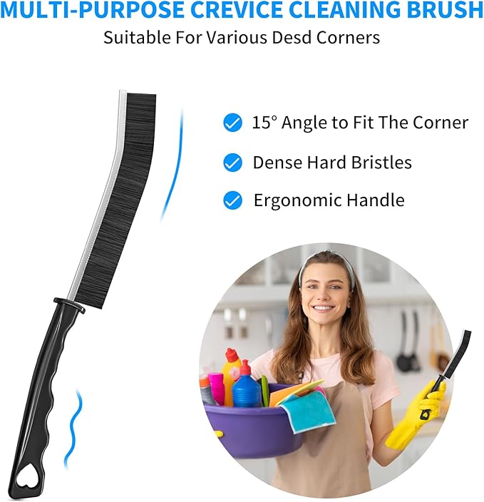4TH Multi-Purpose Hard Bristle Crevice Cleaning Brush -Deep Reach Gap Cleaning Tool for Household Use -Versatile, Durable, Thin Brush to Clean Tight Spaces -4 Pcs, Black