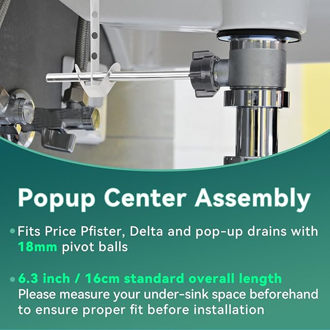Lavatory Pop Up Center Piece Assembly, Ball Pop Up Stopper Lever Compatible with Pfister, Delta, 18MM Ball, Sink Pivot Rod Replacement Parts