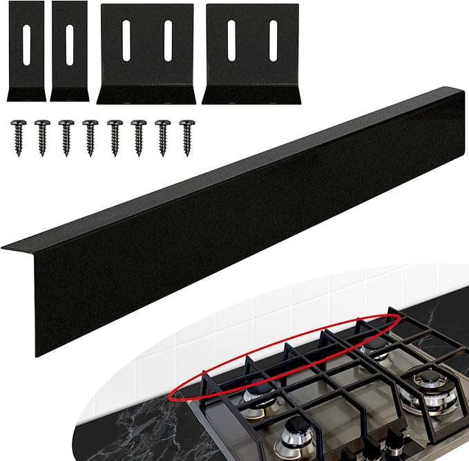 30" Stove Gap Filler, Slide-in Range Rear Filler Kit-Stainless Steel Backsplash for Stove, Easy Install Backsplash Behind Stove Between Stove Range and Wall for Most Brand Kitchen Stoves(Black)
