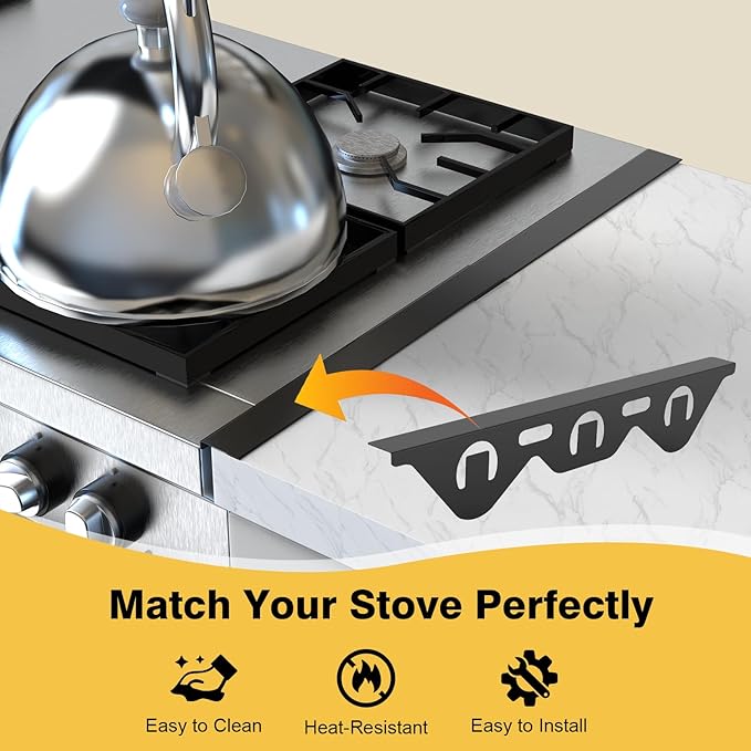 Stove Gap Covers Stainless Steel, 2 Pack Stove Gap Filler Oven Gap Filler, Adjustable Length 13.8" to 27.5", Heat Resistant & Easy Clean, Stove Counter Gap Cover for Kitchen Countertops Oven, Black