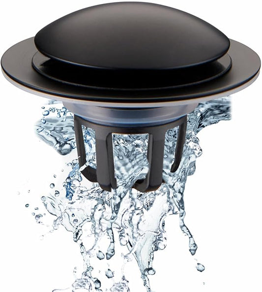 Bathroom Sink Drain Stopper,Welsan Universal Pop Up Drain Strainer with Hair Catcher for 1 1/8"-1 1/2" Drain Hole,Anti-Clogging Design Matte Black