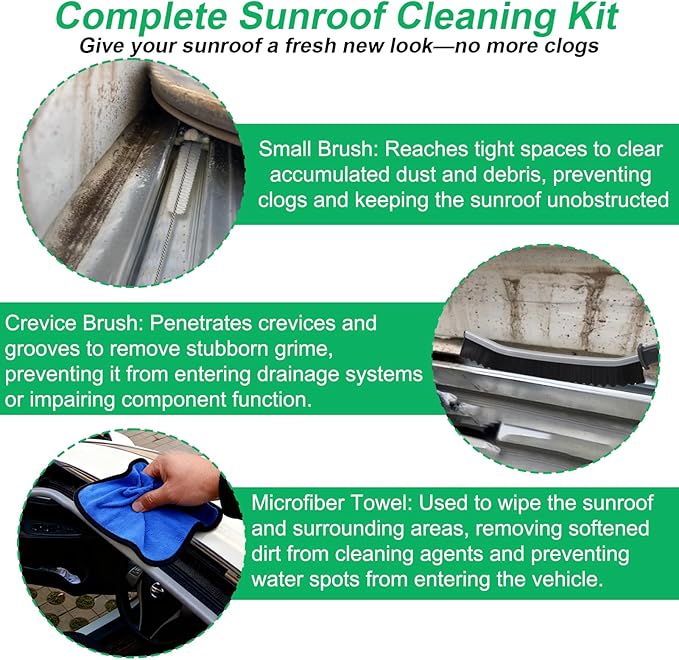 XANGNIER Upgraded Auto Sunroof Drain Cleaning Tool,118in Extra Long Flexible Car Sun Roof Drain Cleaner Unclogger Tool with Tube Cleaner Brush Syringe Hose Cleaning Kit for Windshield Wiper Hole