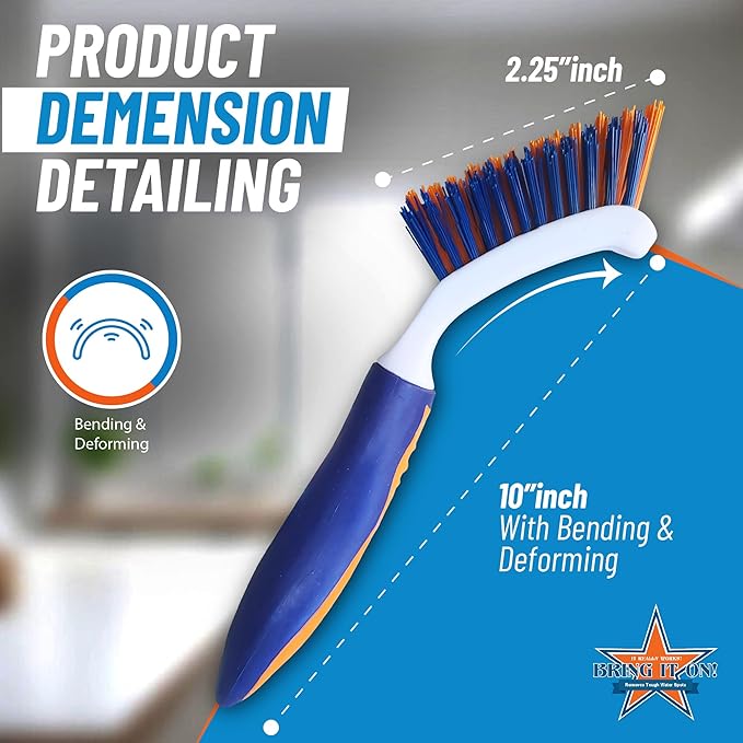 Bring It On Grout Cleaning Brush – Crevice Cleaning Brush with Stiff Nylon Bristles – 8-inch Heavy-Duty Grout and Tile Cleaner Brush – Scrubbing Brush for Corners, Bathroom, Kitchen, Tile, 2 Pack
