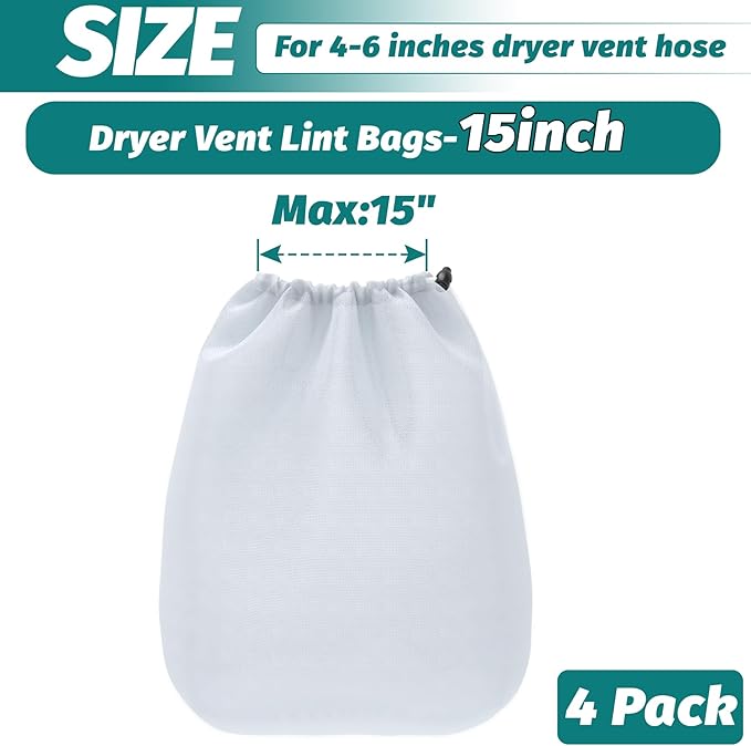 Daisypower 4 Pack Dryer Vent Lint Catcher Bag,Indoor Outdoor Dryer Vent Lint Traps Capturing Lint and Dust,White