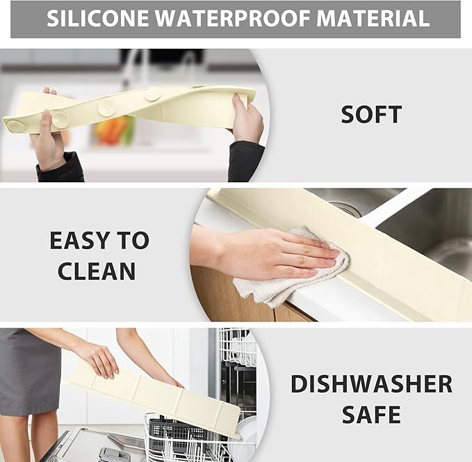 20Inch Silicone Sink Splash Guard with Strong Suction Cups, Flexible Kitchen Sink Splash Guard for Front/Back of Sink, Easy to Clean Splash Guard for Kitchen & Bathroom (White, 20.5''x2.8'')