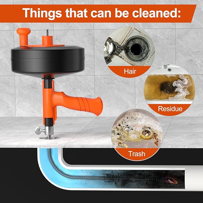 Drain Auger, Plumbing Snake With Drill Adapter, 35ft Heavy Duty Flexible Sink Steel Drum Auger and Drain unblocking Snake, Manual Or Powered With Work Gloves and Storage Bag-Not auto feed and back