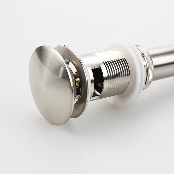 Brushed Nickel Pop Up Sink Drain with Overflow, Bathroom Faucet Vessel Sink Drain Stopper