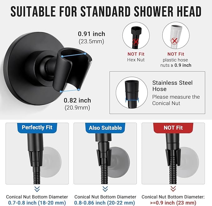 G-Promise All Metal Handheld Shower Head Holder, Adjustable Wall Mount Shower Wand Bracket, Strong Adhesive Disc Mount or Drill Installation (Round, Matte Black)
