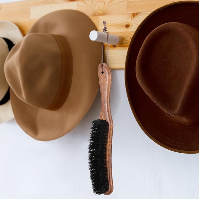 Patelai 2 Pcs Horsehair Felt Hat Brush Kit Lint Brush with Cleaning Sponge Felt Cowboy Hat Remover Kit Remove Dust Lint Brushes for Clothes Western Hats, Shoes(Walnut Color,Walnut)