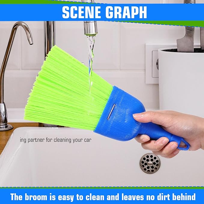Whisk Broom Hand Brush Fiber Outdoor Car Broom with Hang Hole Durable Bristles Whisks Away Dirt Debris for Cleaning Inddoor Porches Floors Decks Driveways Dirt Dust