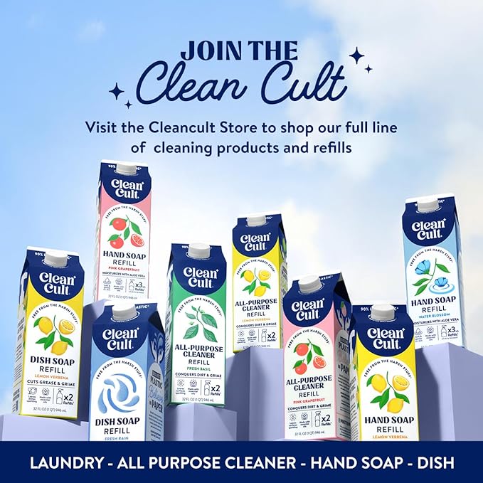 Cleancult Ultra Concentrated Liquid Laundry Detergent, 192 loads (96 oz), Long Lasting Scent, 90% Less Plastic, No Harsh Chemicals, Rose Petal, Defeats Stains & Odors, HE/Standard Compatible