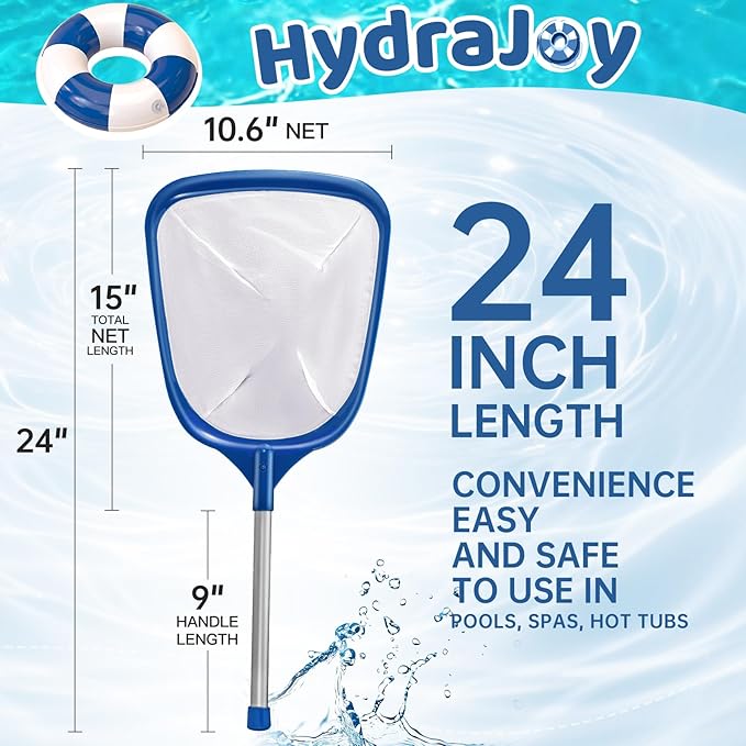 Pool Net, Professional Swimming Pool & Hot Tub Skimmer Net Accessories, Pool Leaf Rake Cleaning Tool with Pole, Fine Nylon Mesh Bag, Easy to Clean Bugs, Leaves,Debris（Blue&White）