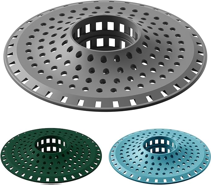 Aluvor Shower Hair Drain Catcher, Silicone Bathtub Drain Hair Catcher Strainer, All-in-one Tub Hair Catcher Drain Protector for 1.48'' to 1.76'' Regular Drains, 3PCS/LBlue Dgrey DGreen