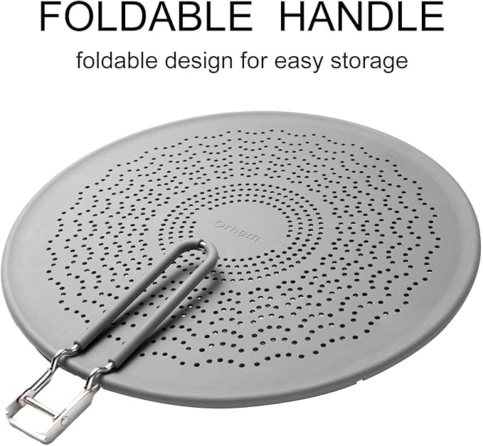 13” Silicone Splatter Screen Pan Cover with Folding Handle, Heat Insulation Cooling Mat, Strainer, Drain Board, Oil Splash Guard for Frying Pan