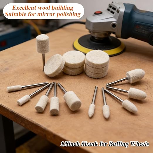 185Pcs Wool Felt Polishing Kit with Sanding Drum –1/8inch Shank Rotary Tool Accessories Set, Includes Buffing Wheels,Polishing Compound & Pads for Metal,Wood,Ceramic, Stainless Steel & Glass