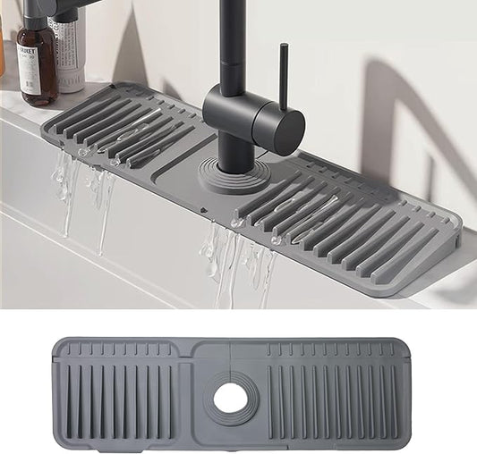 STARGAZ Silicone Faucet Mat for Kitchen Sink,Faucet Draining Mat,Sink Back Splash Guard,Kitchen Rubber Mat,Bathroom Sink Faucet Mat,Soap Dish,Silicone Sink Protector(Grey,17.7”×5.5”)