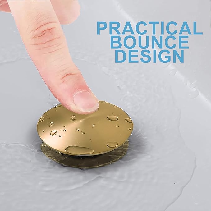 Bathroom Sink Drain, Gold Drain Stopper Bathroom Sink Without Overflow,Pop Up Drain Assembly with Detachable Strainer Basket,Built-in Anti-Clogging Strainer,Stainless Steel